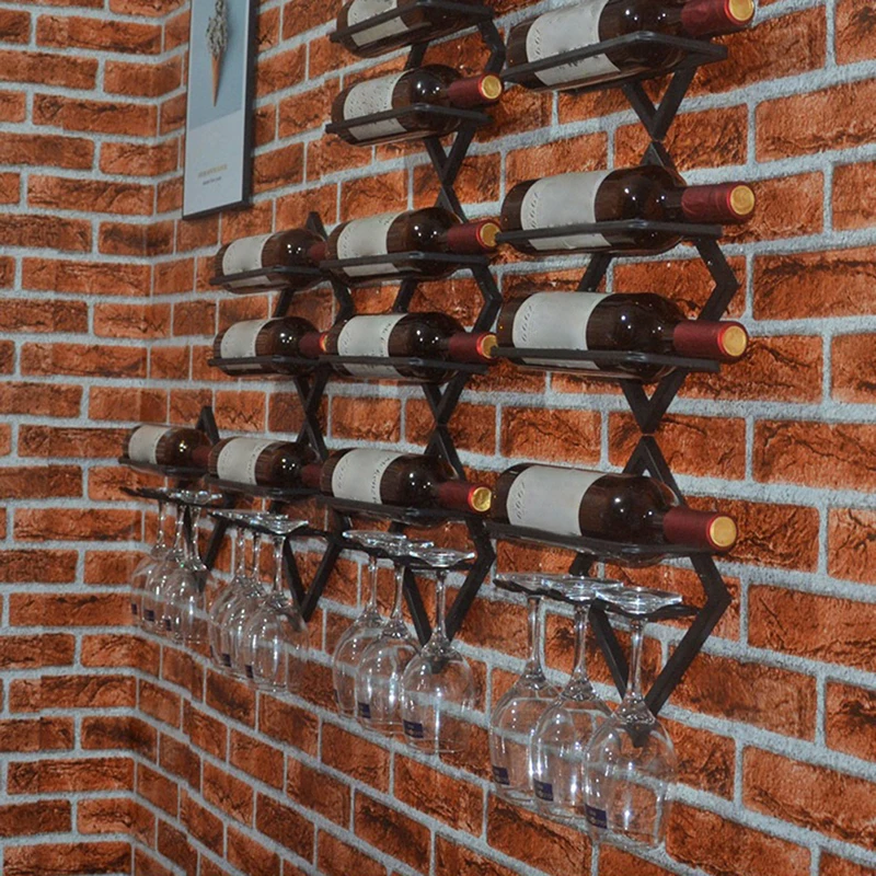 1PC Wall Mounted Upside Down Wine Rack Bottle Goblet Glass Holder Storage Organizer