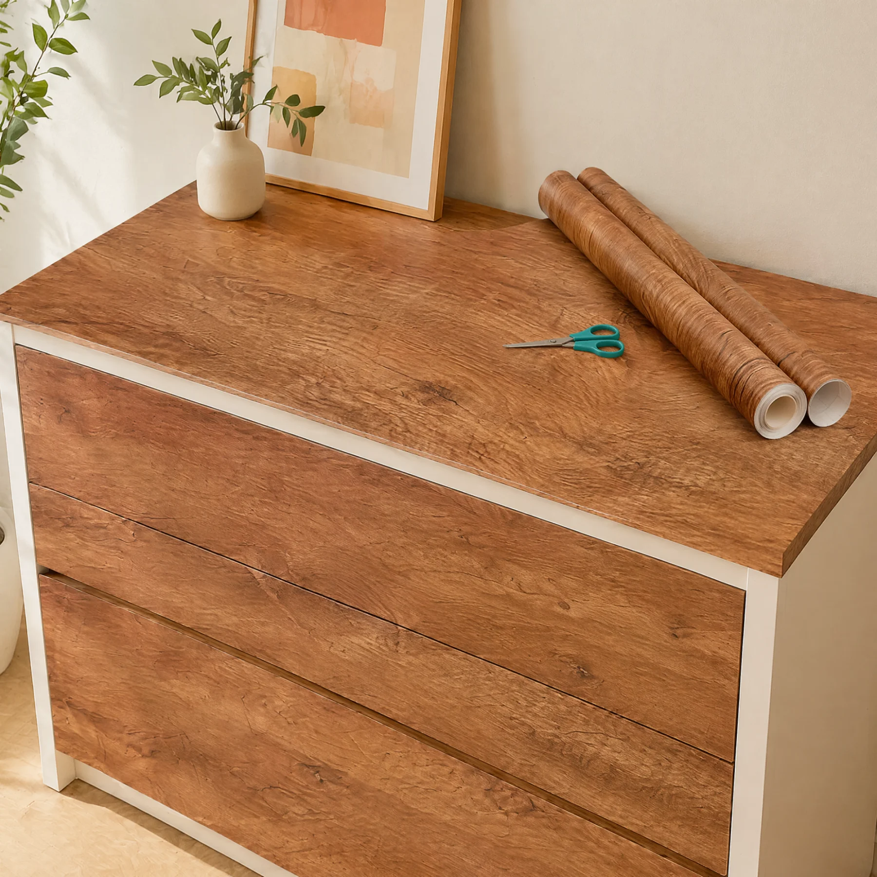 55cmWaterproof Wood Grain Vinyl Self-Adhesive Contact Paper Peel-and-Stick DIY Wallpaper for Cupboard Table Furniture Home Decor