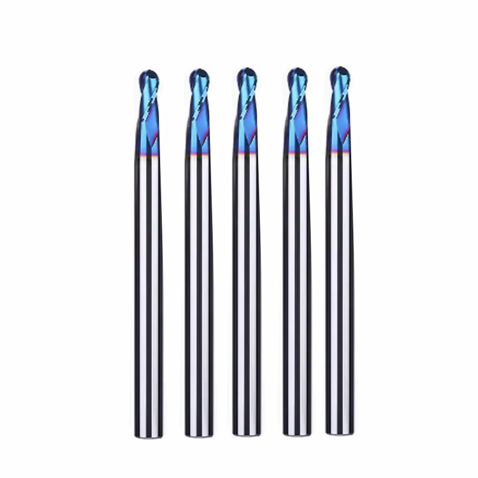 

5pcs HRC65 Tungsten steel Ball nose 2 Flutes Carbide End Mills with Nanco Blue Coating CNC Bits for Wood Plastic steel Cut 3D