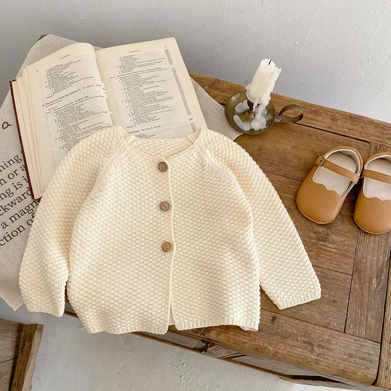 Spring Autumn Baby Girls Solid Color Coat Infant Girls Knitted Cardigan Sweet Baby Girls Long Sleeves Knitting Cardigan