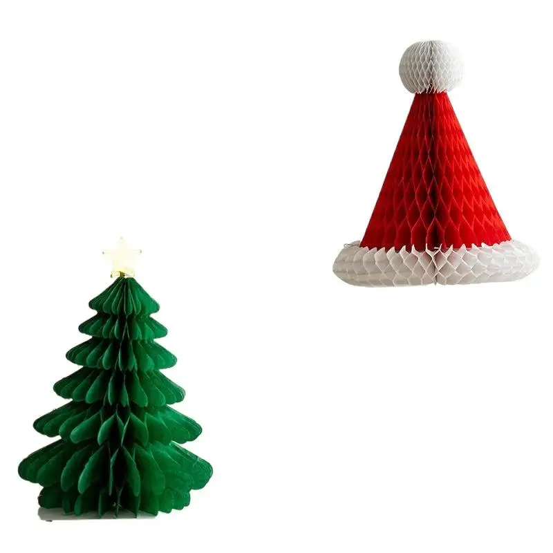 2025-2026 زينة عيد الميلاد ورقة العسل الكرة للطي شجرة عيد الميلاد ثلاثية الأبعاد زخرفة ديكورات منزلية لحفل الزفاف سطح المكتب حلية