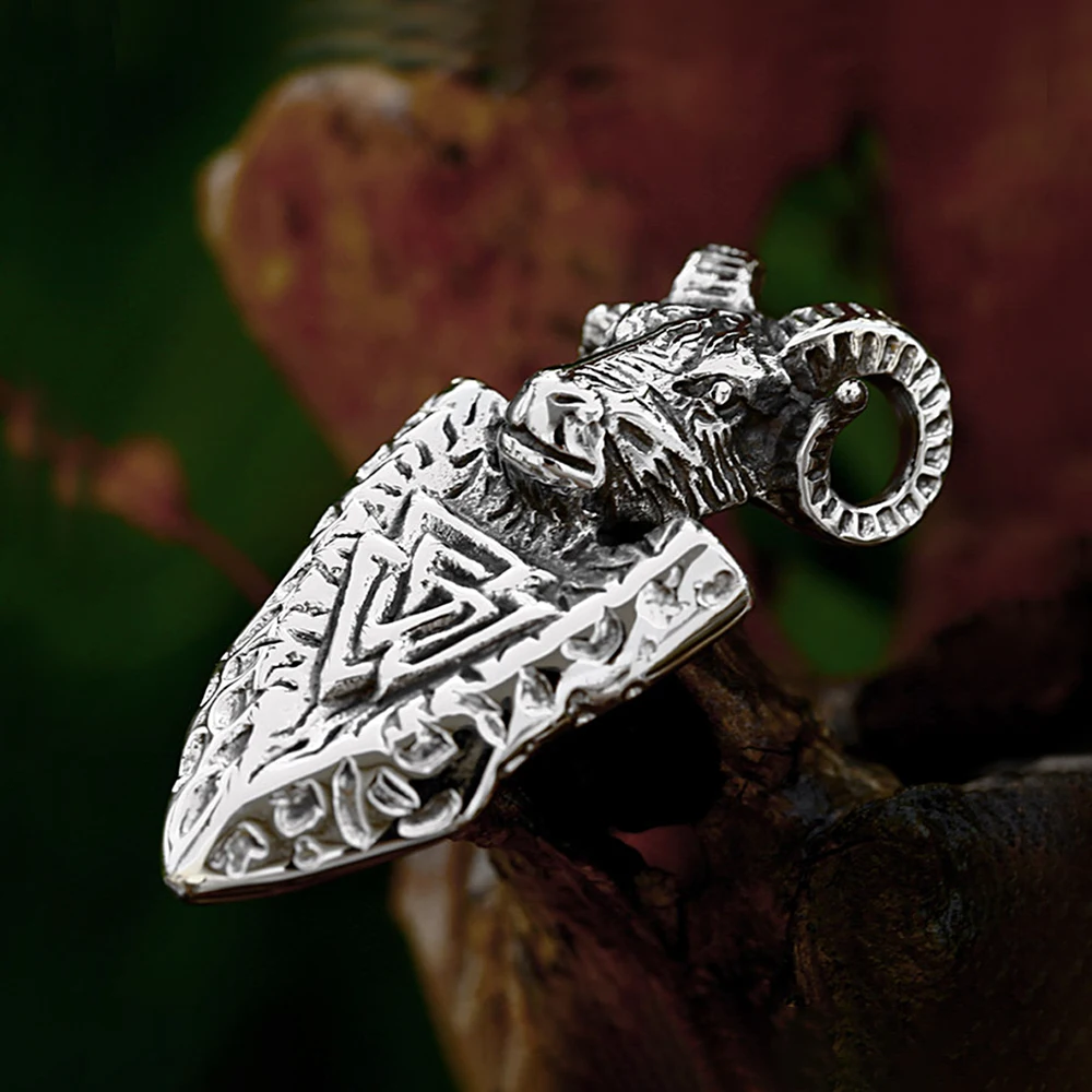 Fashion Vintage Sheep Head Pendant for Men 316L Stainless Steel Valknut Spear Necklace Biker Amulet Jewelry Gifts Wholesale