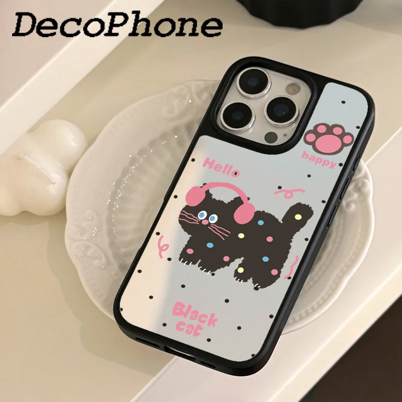 Hochwertige Sturzsichere Spiegel-Handyhülle Happy Kitten FÜR iPhone11/12/13/14/15/16/17 Pro Max AIR PLUS