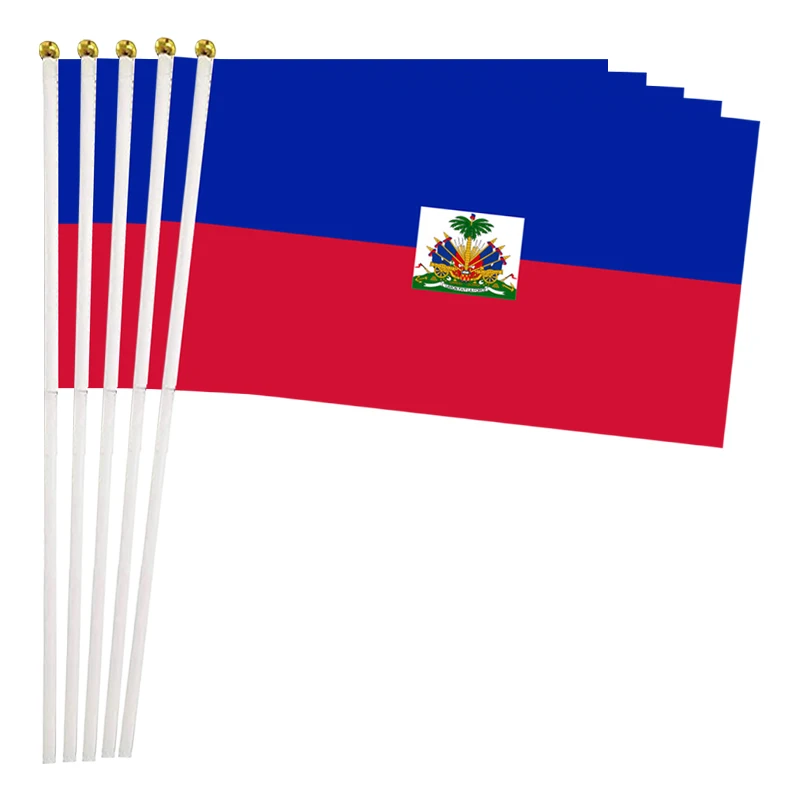 Xvggdg 100pcs 14 * 21cm Haiti Hand Flag Promotion Wholesale Small Haiti Hand Waving National Flag