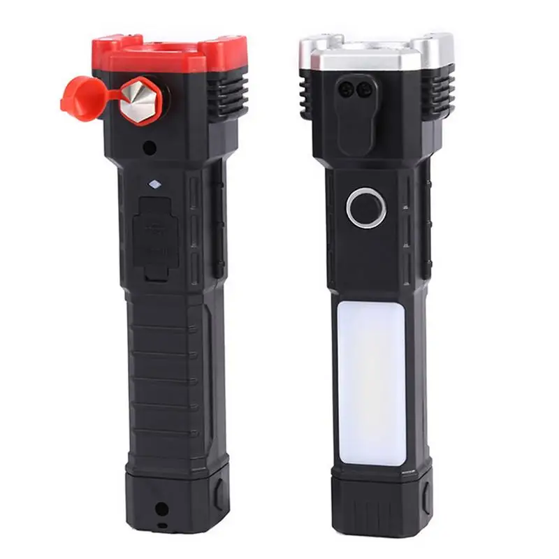 USB Charging 4-in-1 Bright Flashlight With Safety Hammer Side Light Torch Light Portable Lantern Outdoor Adventure Lighting