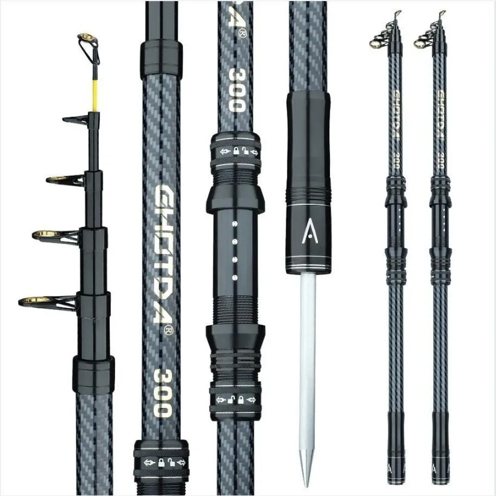 Super Hard Telescopic Fishing Rod Glass Fiber Spinning Carp Spinning Rod 2.1m-4.5m Long Range Fishing Pole Freshwater Fishing