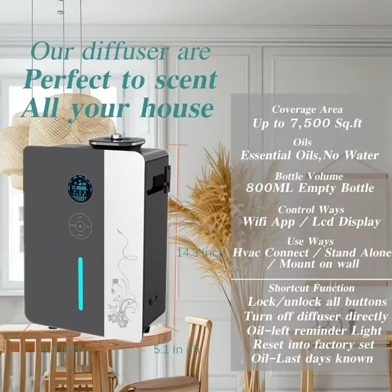 Smart Scent Machine WiFi App | Waterless Cold-Air Powerful Scent Diffuser for 3,500-7,500 sq.ft House with 800ml Bottle