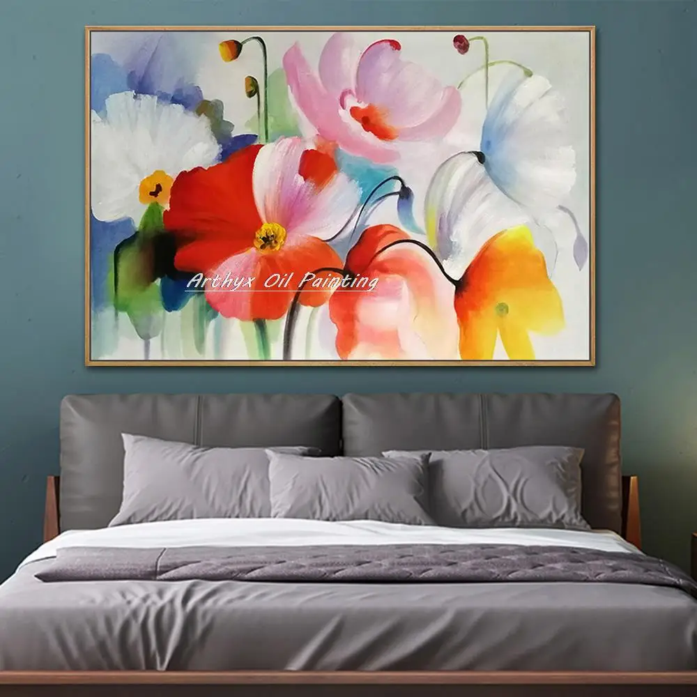 Arthyx Large Size,Hand-Painted Flowers Oil Painting On Canvas,Modern Wall Art Abstract Pictures For Living Room Home Hotel Decor