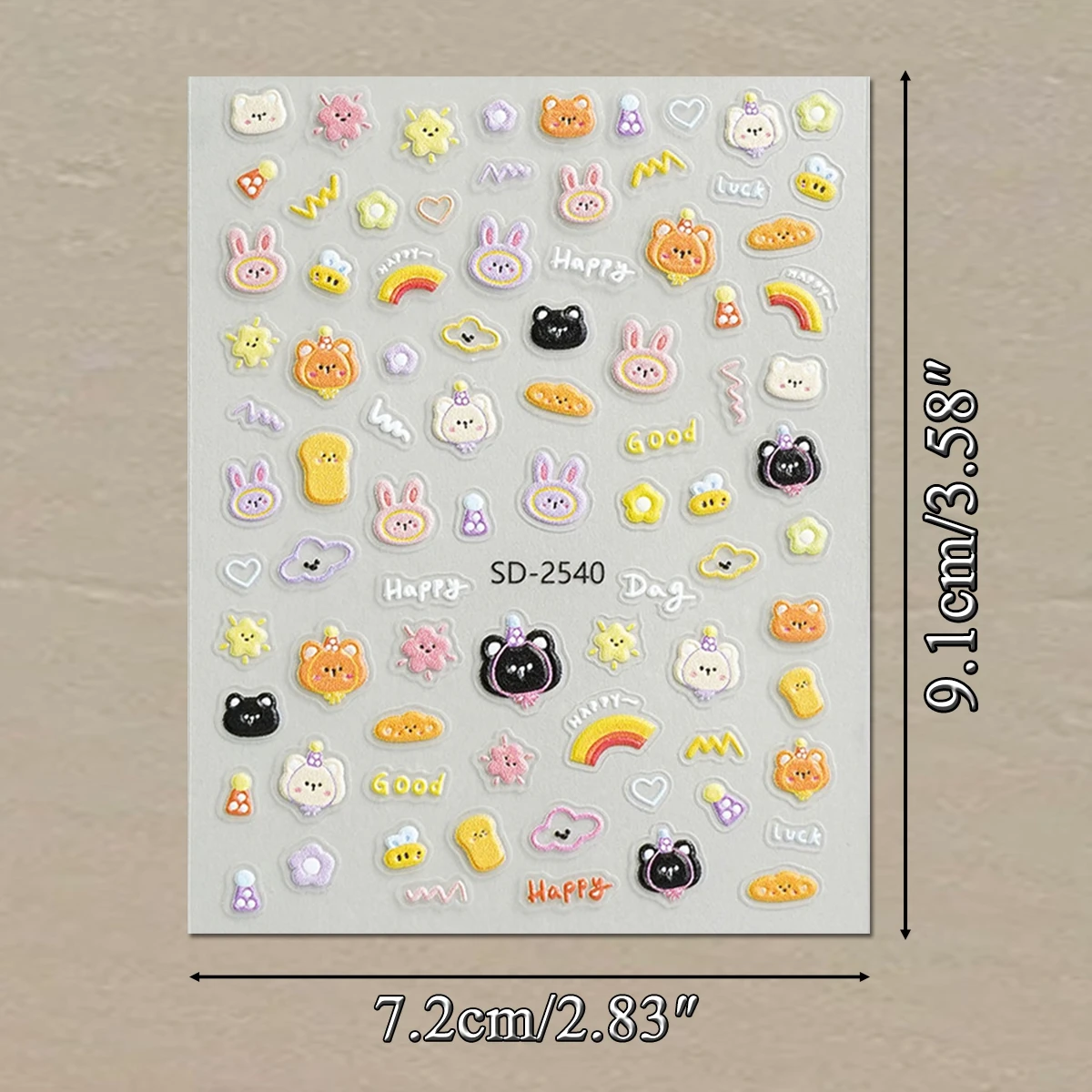 3/6/12 Blatt süße Nagelaufkleber 5D Cartoon Hase Katze Bär Essen Herz Schleife Gelee geprägt selbstklebende Kawaii Nail Art Aufkleber