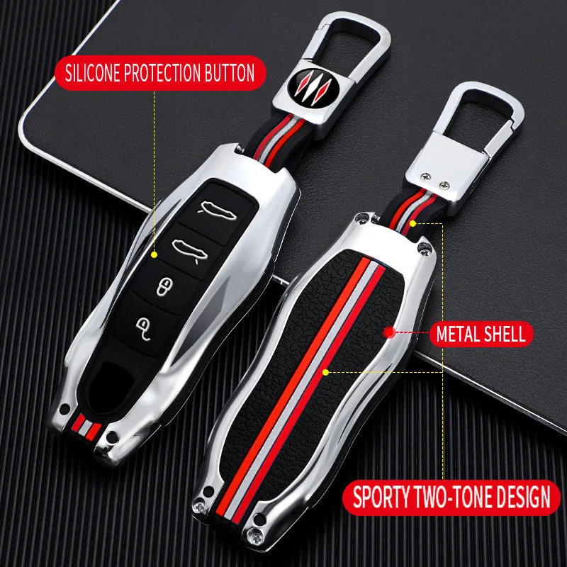 3 4 Bottons Metal Car Key Cover Fob Case Shell for Porsche Cayman Cayenne Panamera Macan 911 992 Taycan Boxster 718 Accessories