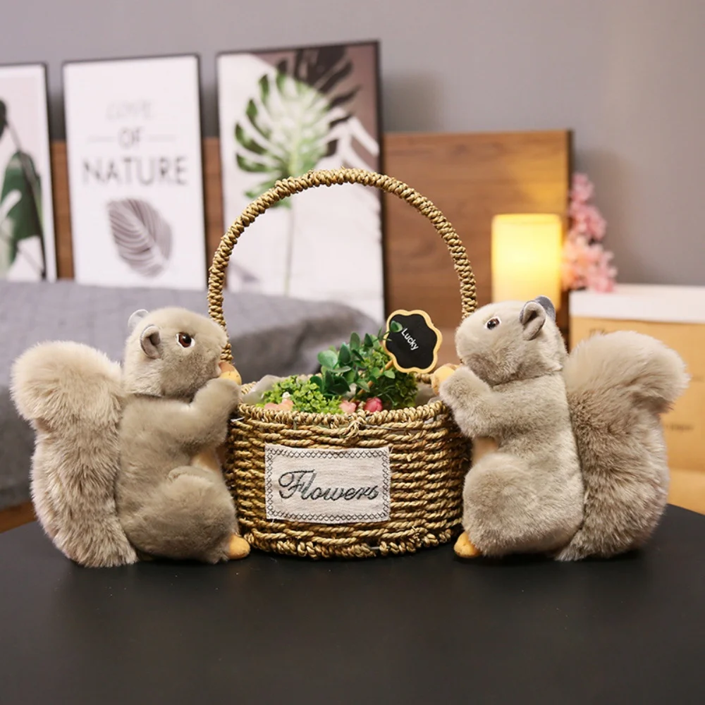 Simulation Squirrel Plush Toy Adorbale Grey Squirrel Holding Pine Cone  Soft Stuffed Animals Doll Nice Gift For Friend