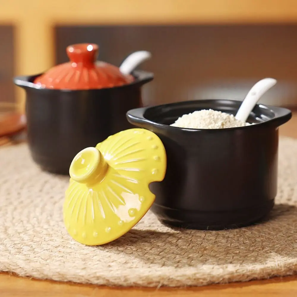 

Japanese Style Ceramic Seasoning Jar Moisture-proof With Spoon Condiment Container Dust-proof Spices Storage Box Countertop
