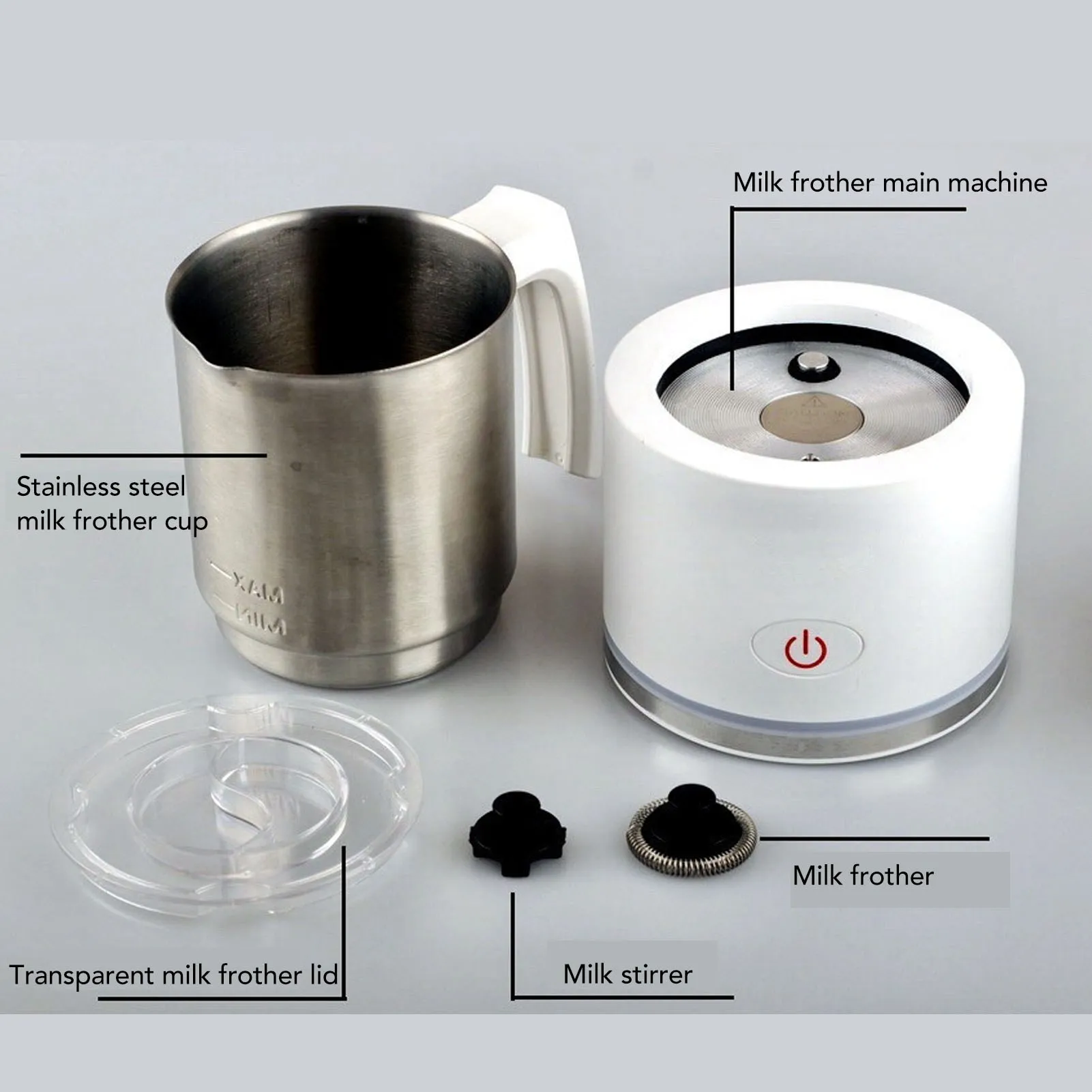 Automatic Hot Cold Milk Frother Detachable Quiet Foamer for Coffee Hot Chocolate Electric