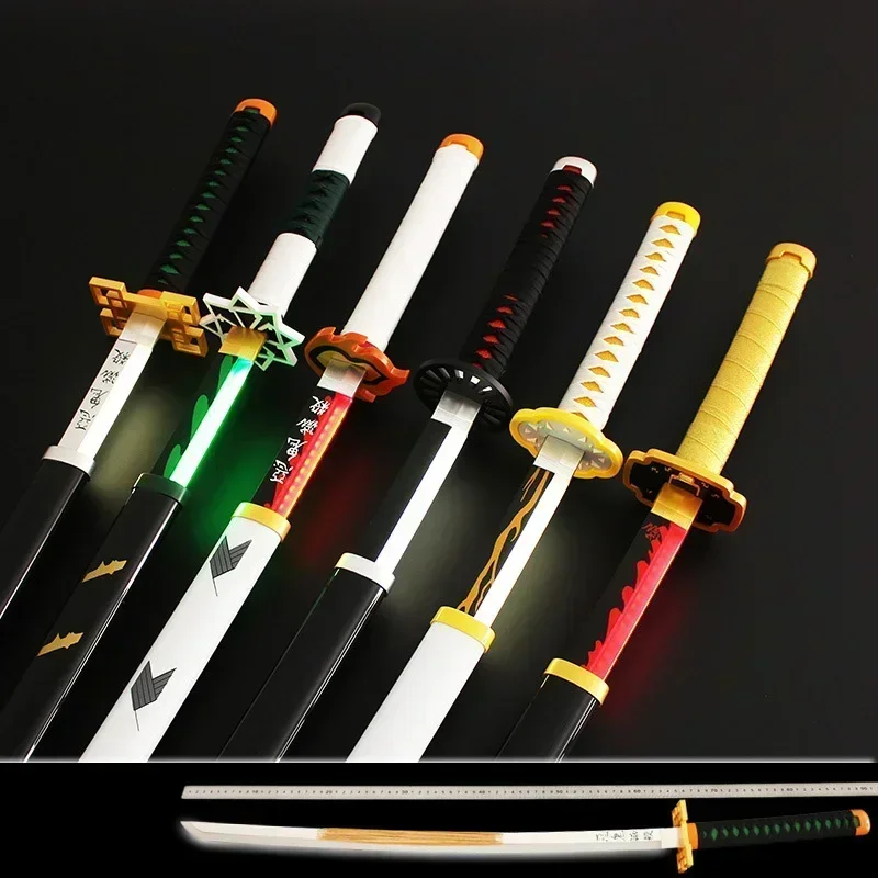 104cm demon slayer nichirin lâmina anime katana espada samurai de madeira carga luminescência arma modelo para cosplay presentes brinquedos meninos