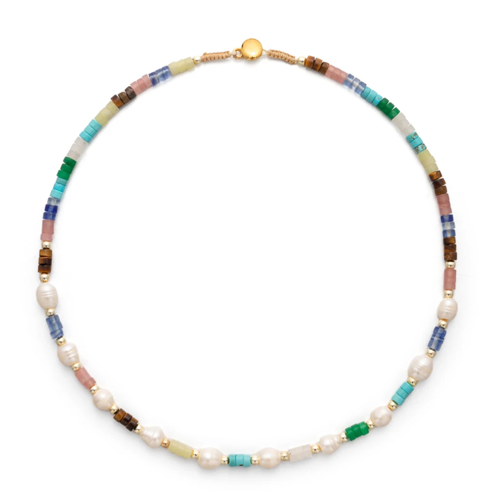 

Женское Ожерелье из натурального камня, ожерелье ручной работы из разноцветного натурального камня с бусинами и жемчугом