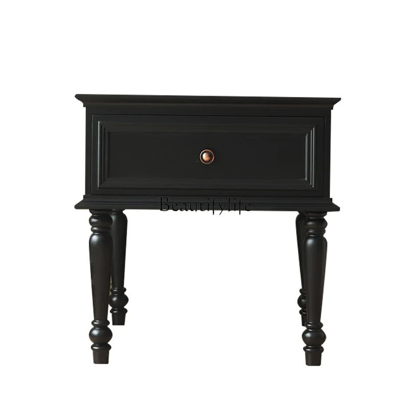 

American country solid wood living room sofa side few small apartment side cabinet black