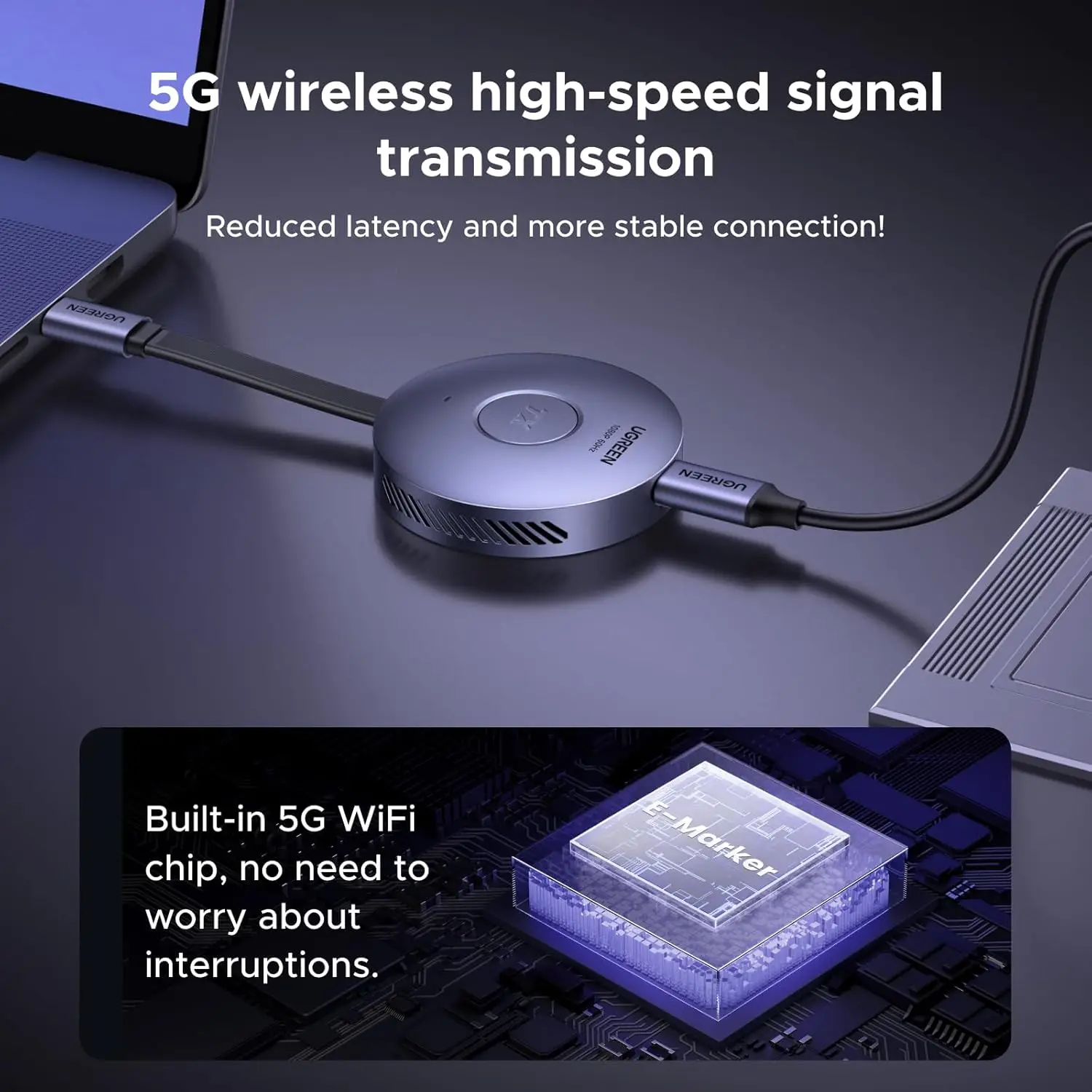 MAF UGREEN Magnetic Wireless USB C Transmitter  Receiver USB C to  1080P 60Hz 5G Transmission for Streaming Video Audio