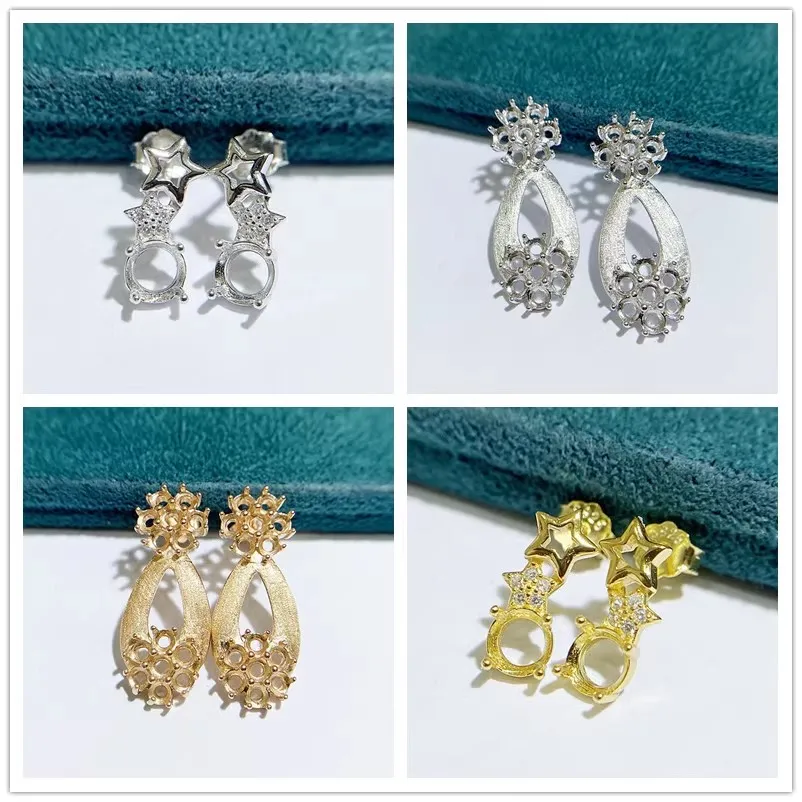 MeiBaPJ 3mm/5mm Round Stones DIY 925 Silver Empty Setting Fashion Stud Earrings Fine Charm Wedding Jewelry for Women