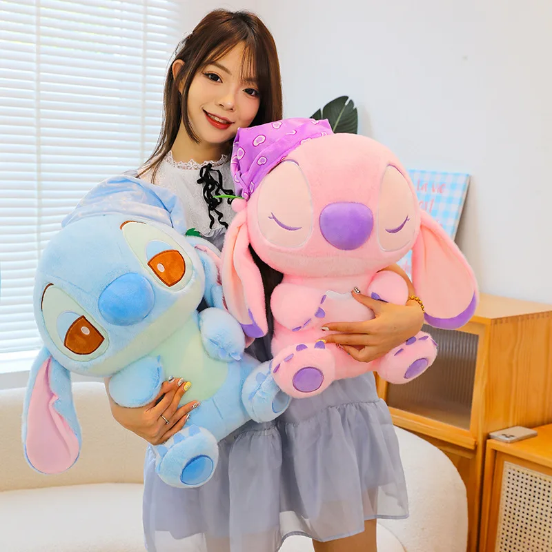 

Nightcap Stitch Blue and Pink Stitched Plush Toy Cartoon Doll Girl Doll Large Pillow Home Decoration Children's Christmas Gift