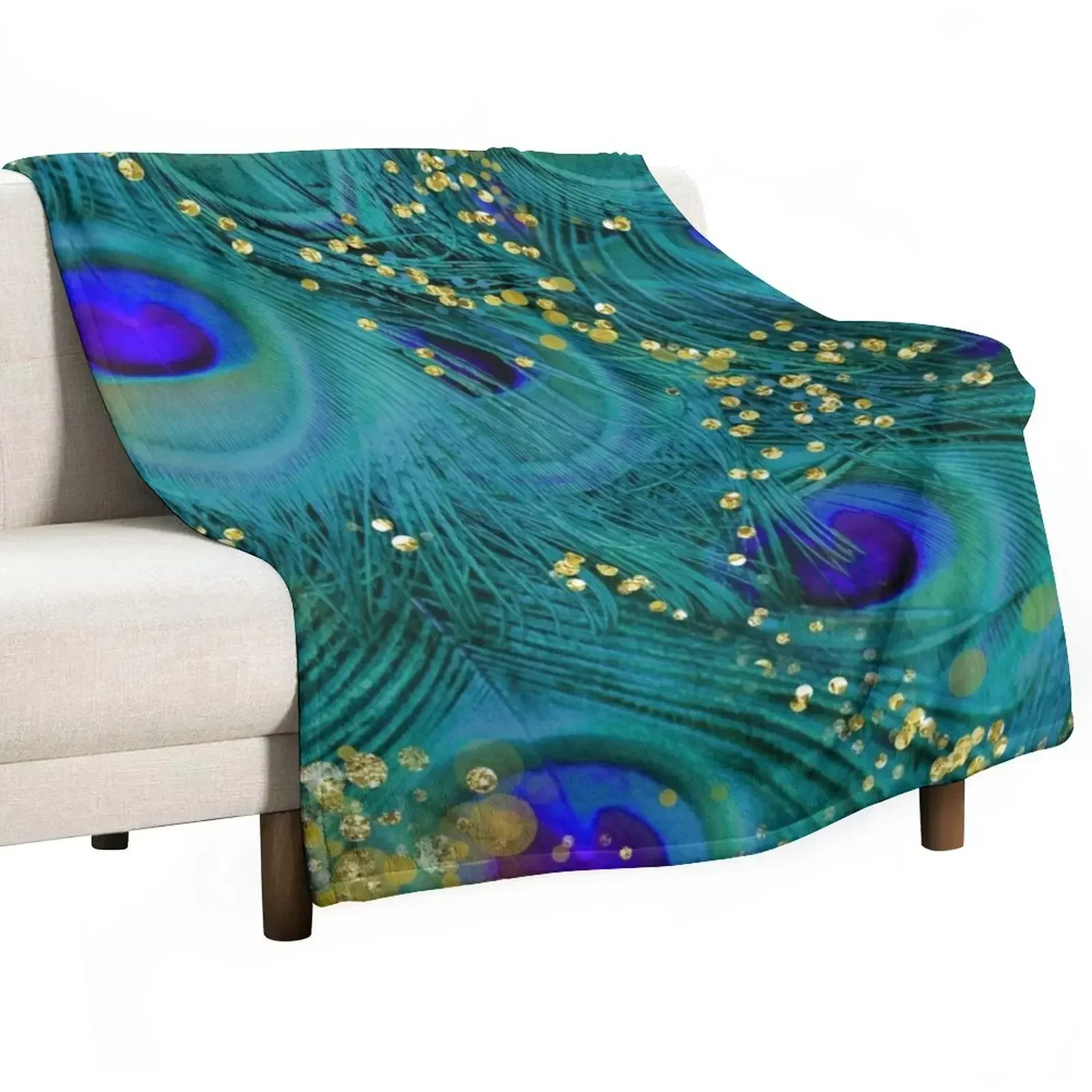 Dreamy peacock feathers, teal and purple, glimmering gold Throw Blanket Shaggy Luxury Brand Blankets For Bed Blankets