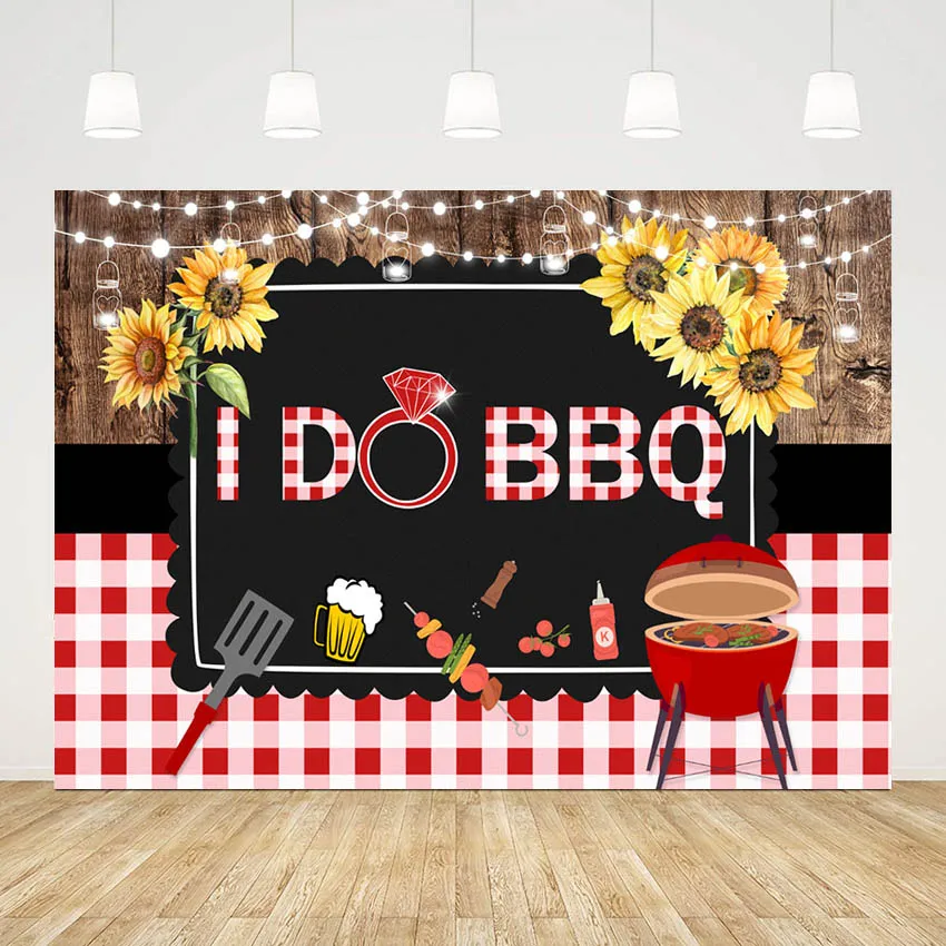 Mehofond I Do BBQ Photography Backdrop Poster Sunflower Wood Floor Stripes Decorative Wall Plate Kitchen Background Photo Studio