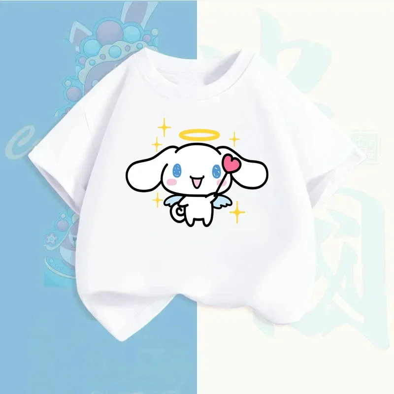 Cinnamoroll Children's Short-sleeved T-shirt Animation Sanrios Summer Boys and Girls Cotton Casual Clothing Cartoon Tops Tshirts