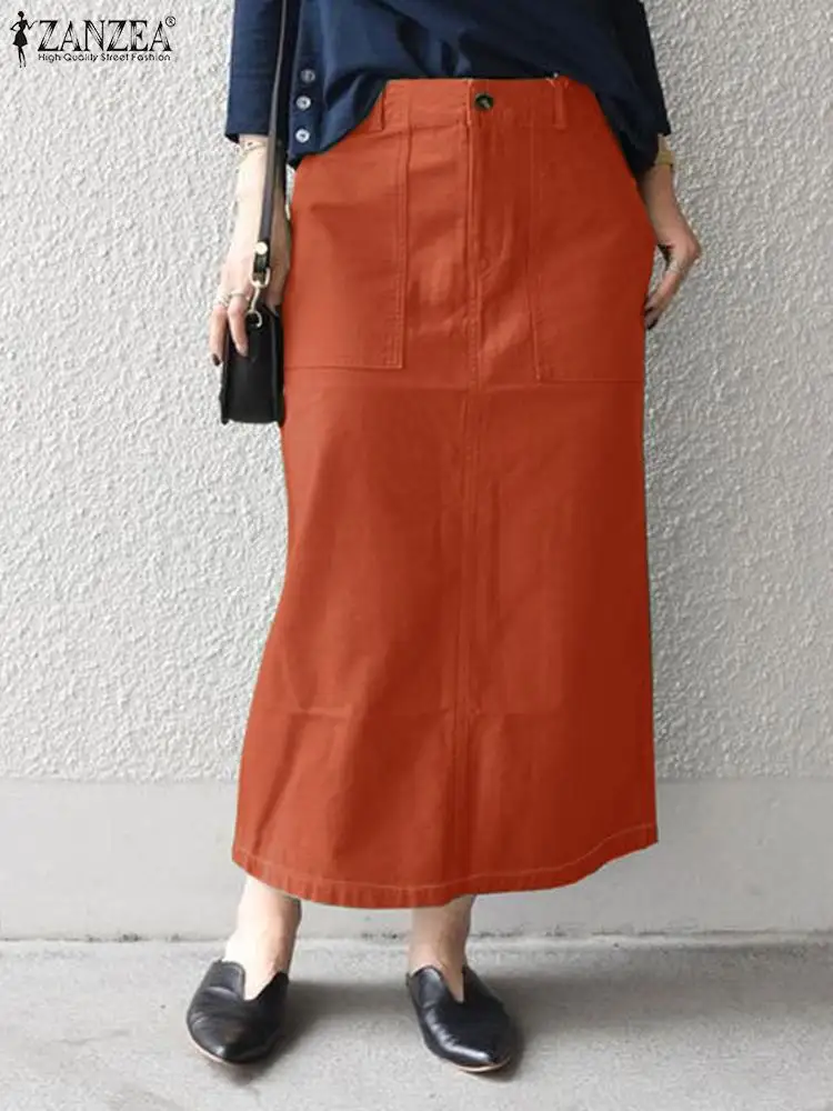 Autumn Elegant High Waist Cargo Skirts 2024 ZANZEA Fashion Women Solid Mid-calf Skirt Casual OL Work Faldas Saia Loose Jupe Robe