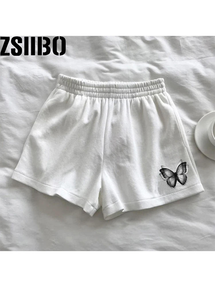 print casual women's fitness belt tight stretch shorts shorts women New All-match shorts summer casual women's loose butterfly ﻿