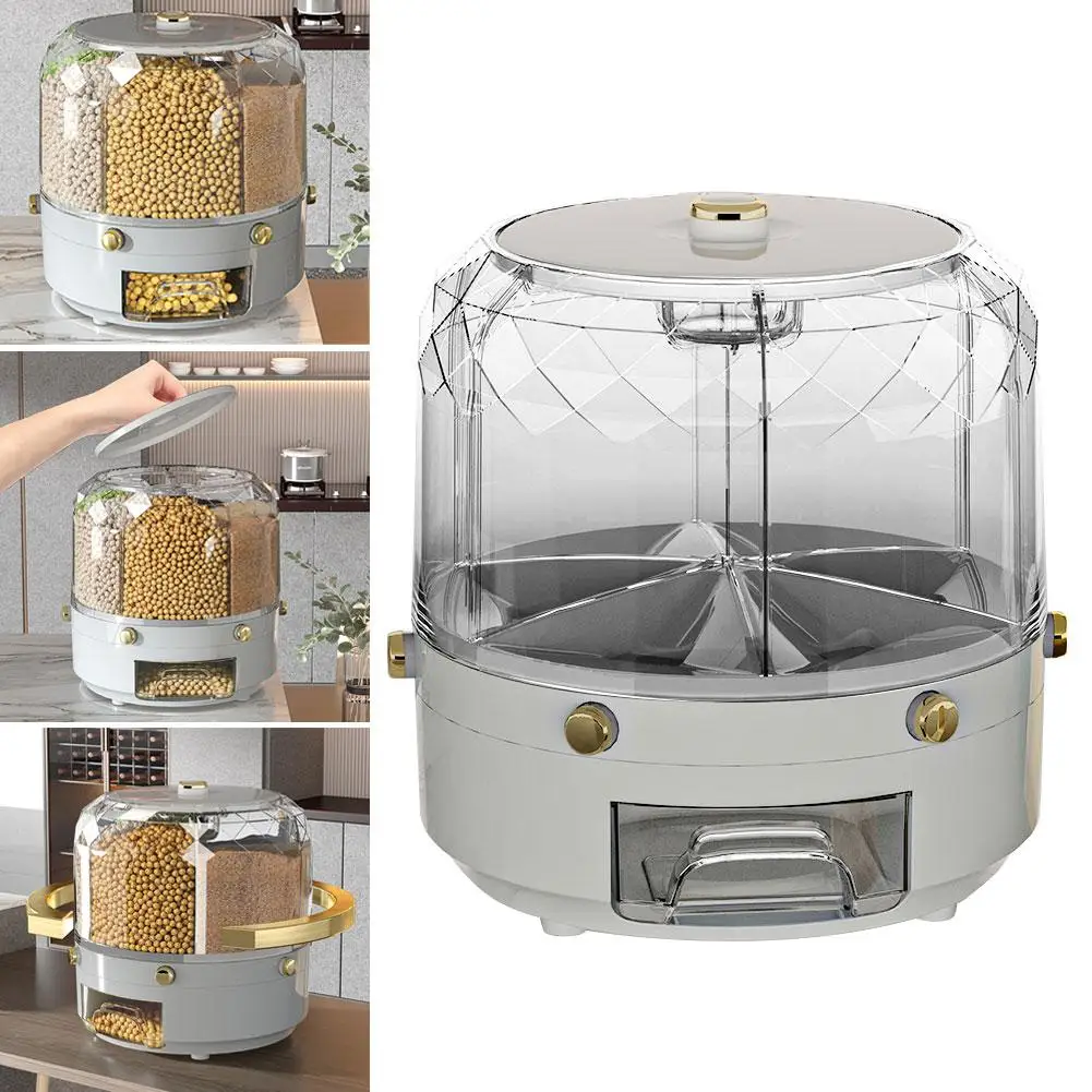 

Divided Rice Bucket Rotating Grain Rice Storage Box Household Sealed Rice Insect-proof Storage Removable Box Moisture-proof T4C4