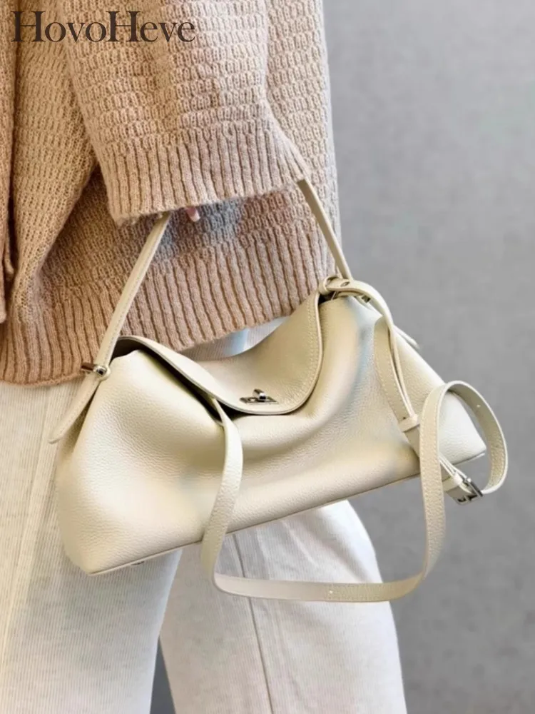 

New Women Retro Office Solid Color Single Shoulder Bag Soft Leather Handbag Tote Genuine Leather Casual Crossbody Bags Designer