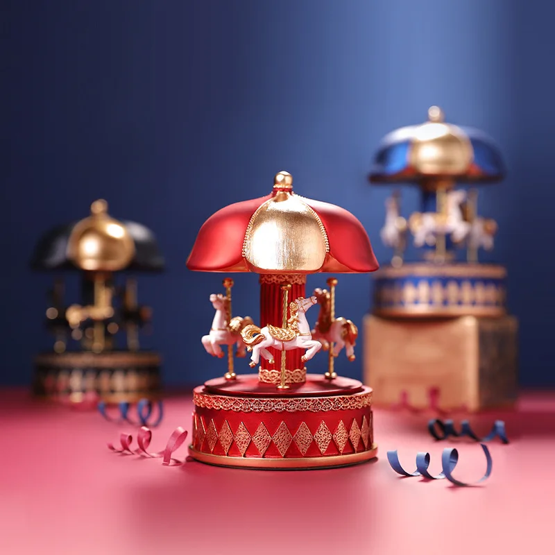 Nordic Dream Merry Go Round Music Box Magic Girl Resin Crafts Children's Music Box Gift Ornaments Carousel Music Box