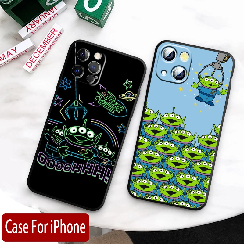 Toy Story Cute Alien Apple iPhone Case For 15 14 13 12 11 Mini XS XR X 6S 6 Pro Max Plus Black Soft Cover