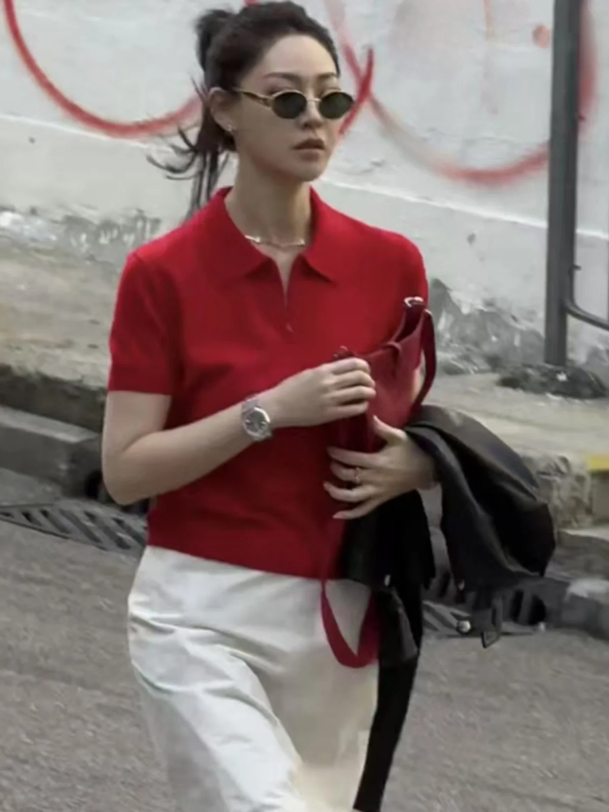 

Красный Ne ort Sve вязаный свитер женский летний приталенный повседневный ort Sle корейская система верхняя многослойная одежда