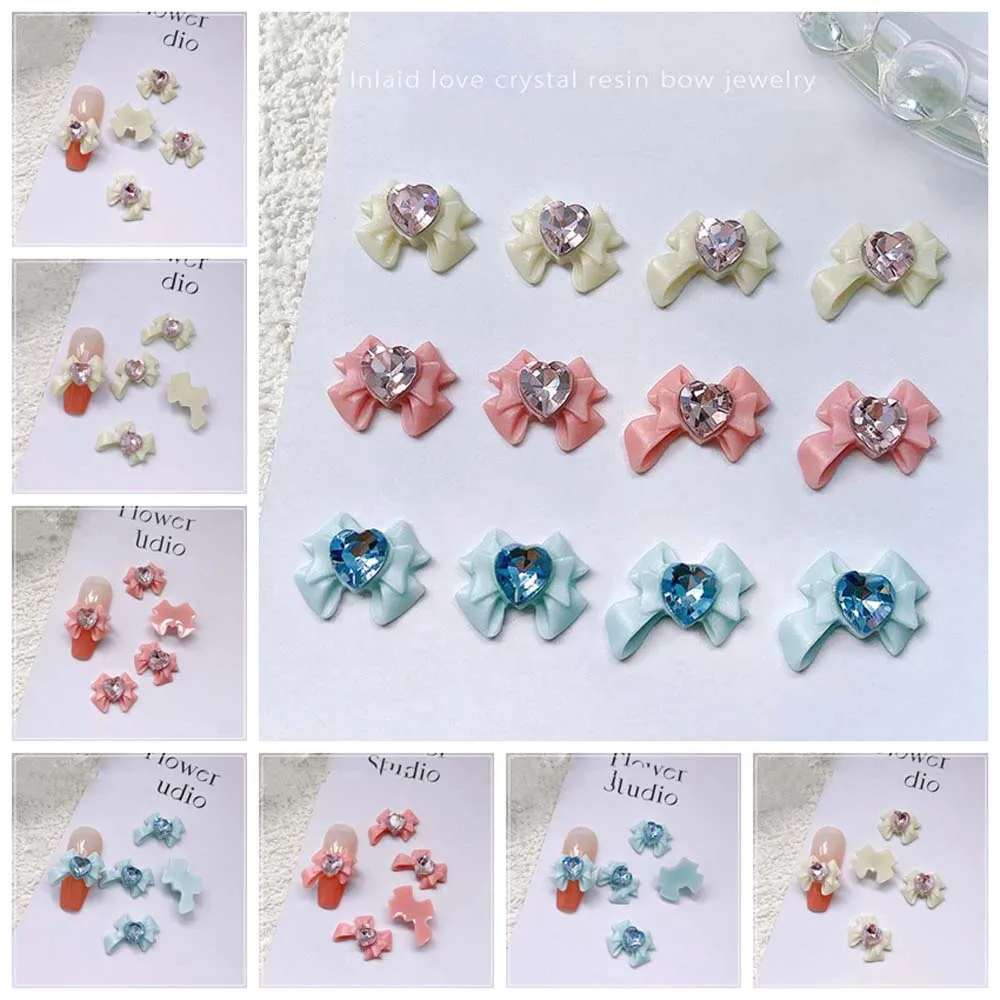 Coração Bow Nail Charms, Bowknot Nail Decorações, DIY Nail Acessórios, Material Manicure, 10Pcs