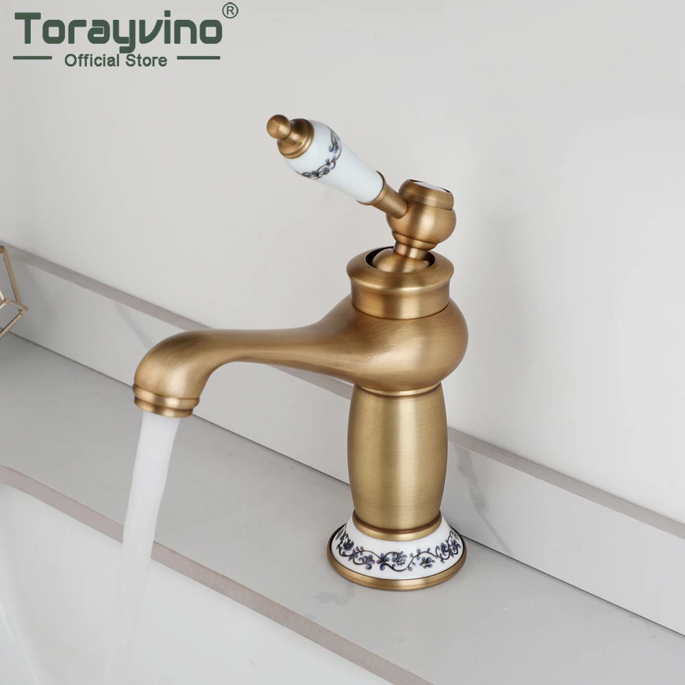 Torayvino Retro Style 360 Rotating Bathroom Faucet Deck Mounted Basin Sink Antique Bronze Single Handle Torneira Mixer Water Tap