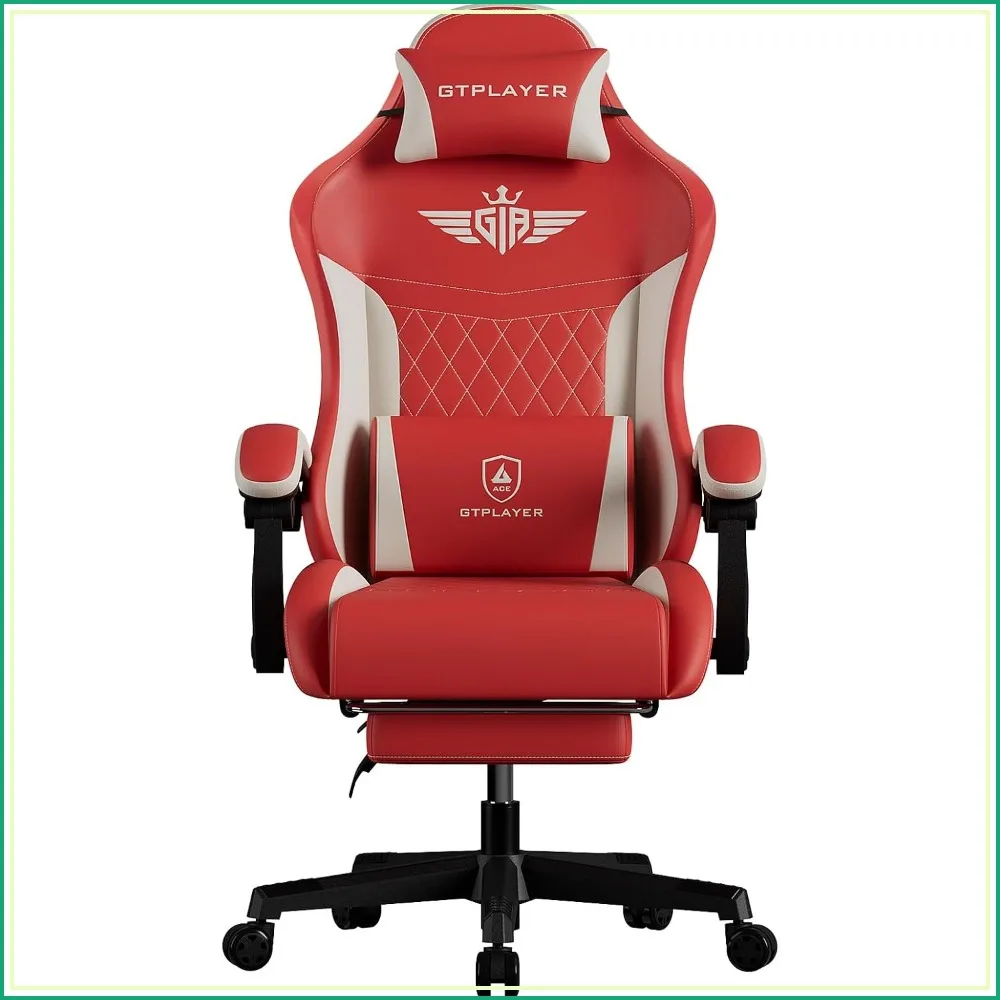 Gaming Chair with Footrest Lumbar Support Ergonomic Reclining Computer Chair Adults Red PU Leather
