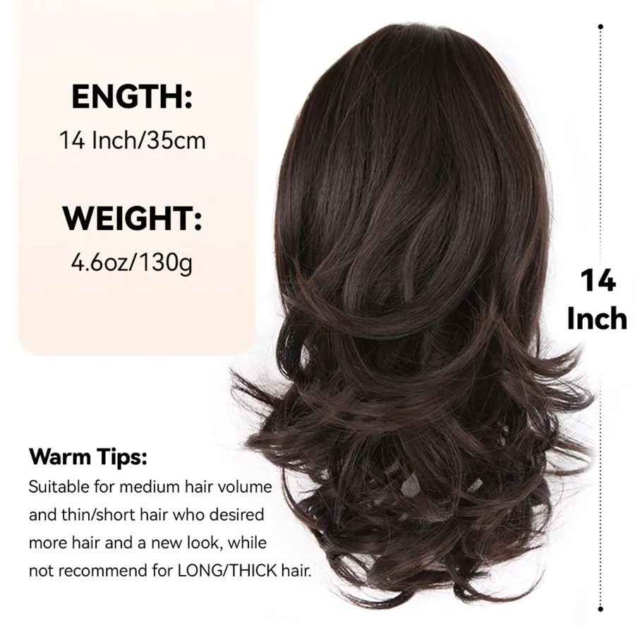 14 بوصة مجعد متموج ذيل حصان تمديد للنساء وصلات شعر صناعية مع نظرة طبيعية كليب في خصلات الشعر ل Wea اليومية