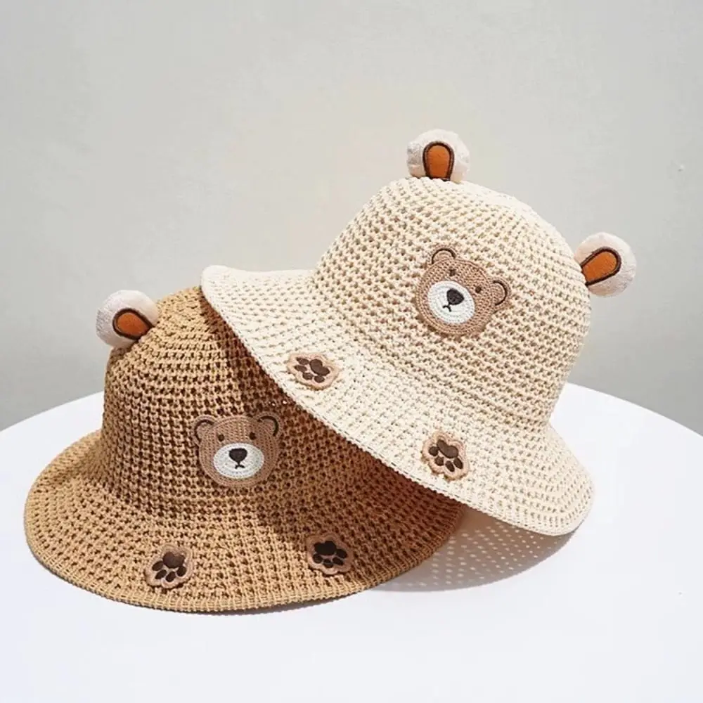 UV Protection Kids Bucket Hat Outdoor Cartoon Straw Sun Cap Breathable Cute Panama Hat Infant Girls Boys