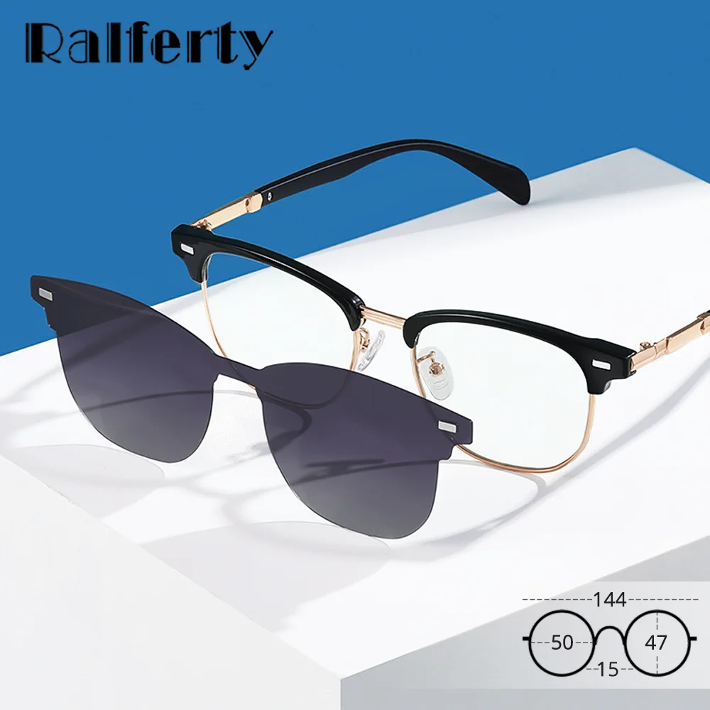 Ralferty 2 In 1 Polarized Magnet Sunglasses Women Men Clip-on Sun Glasses 0 Diopter Optic Myopia Frame Eyeglasses Driver's Glass