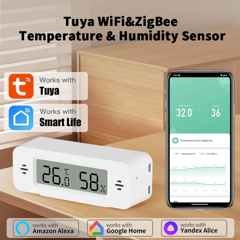 Tuya WiFi Zigbee Temperature Humidity Sensor Mini For Smart Home APP Remote Control Work with Google Home Yandex Alexa