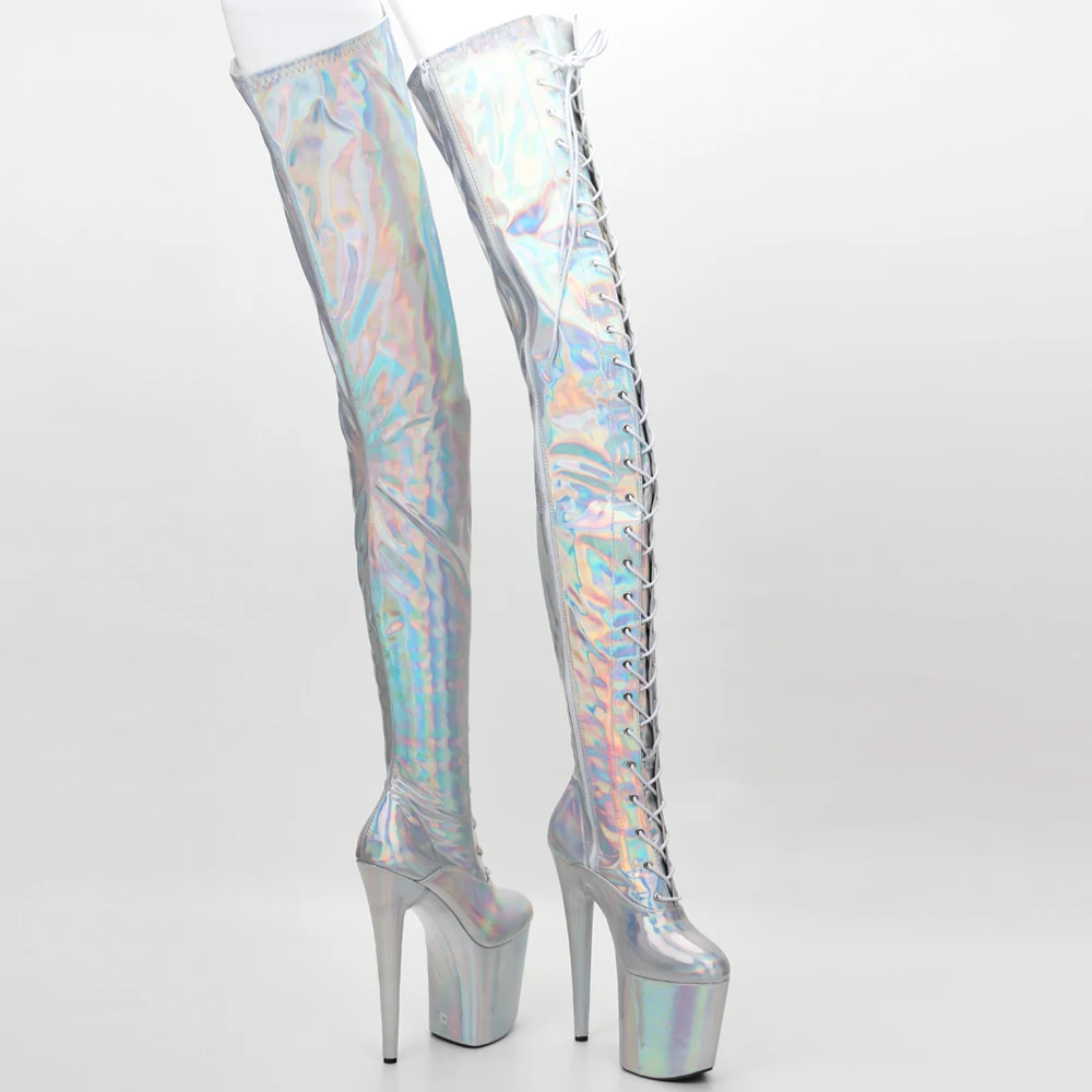 

8Inch High Heel Platform Thigh High Over Knee Boots Holographic Poledancing Boots
