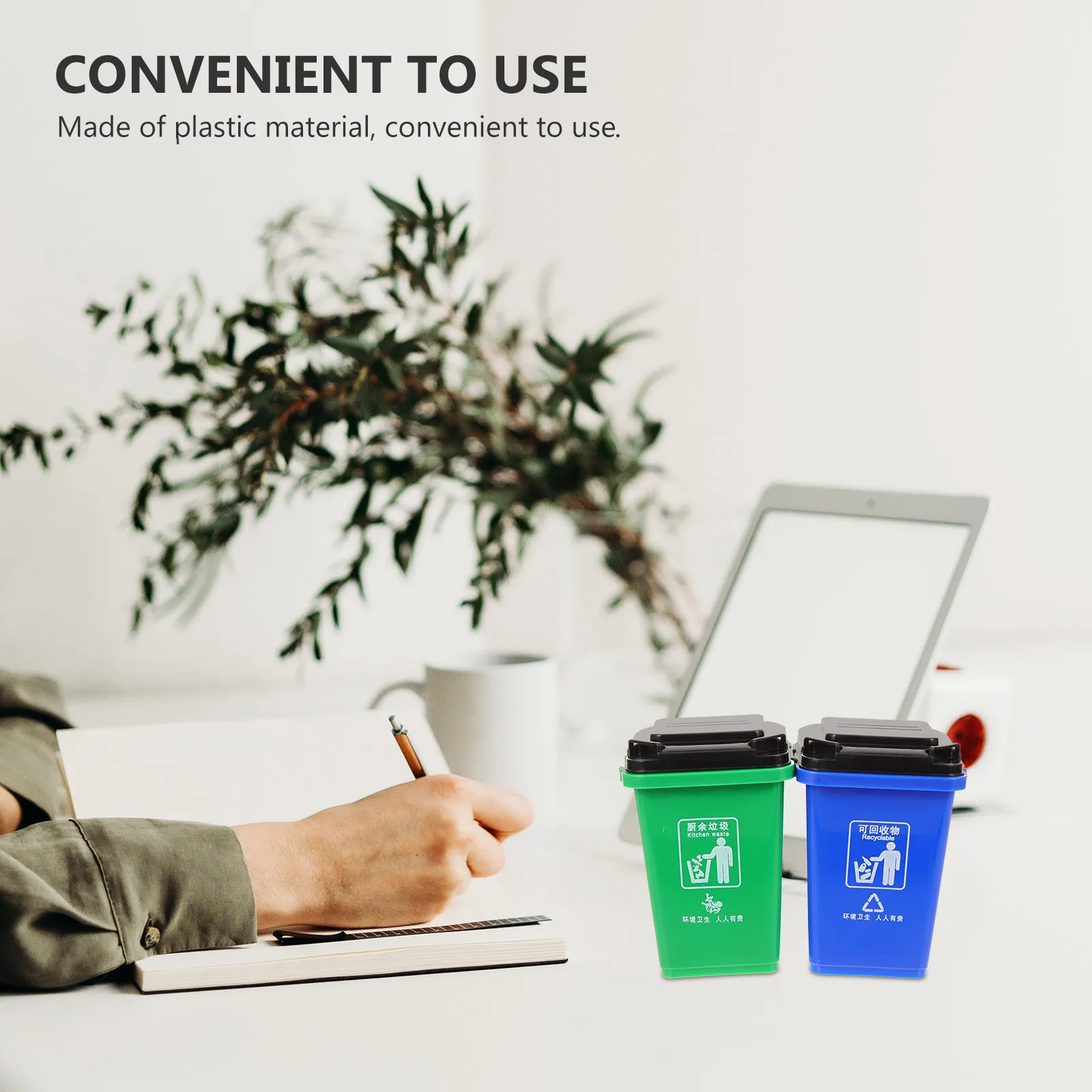 Trash Can Shape Pen Holder 2 Pack Red Blue Multifunction Desktop Pencil Organizer for Office School