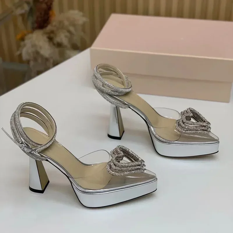 Platform Crystal Love Decoration Sandals Sexy Pointed Toe Thin Heel Ankle Buckle Strap New Arrivals Fashion Women Modern Shoes view 4