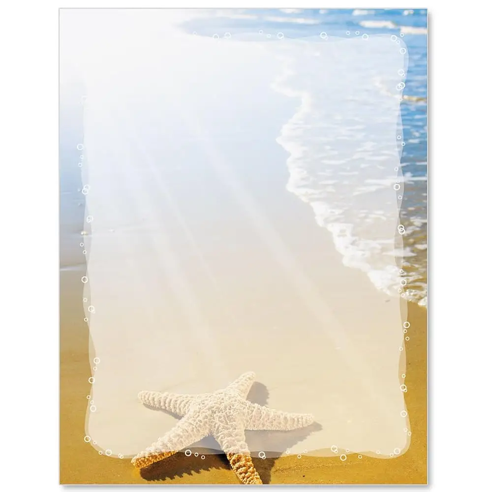

Бумага для оформления Beachside Bliss, дизайн с изображением прибрежной сцены с водой, песком, волнами и морскими звездами, 8,5 x 11 дюймов, без кислот, идеально подходит для Invi