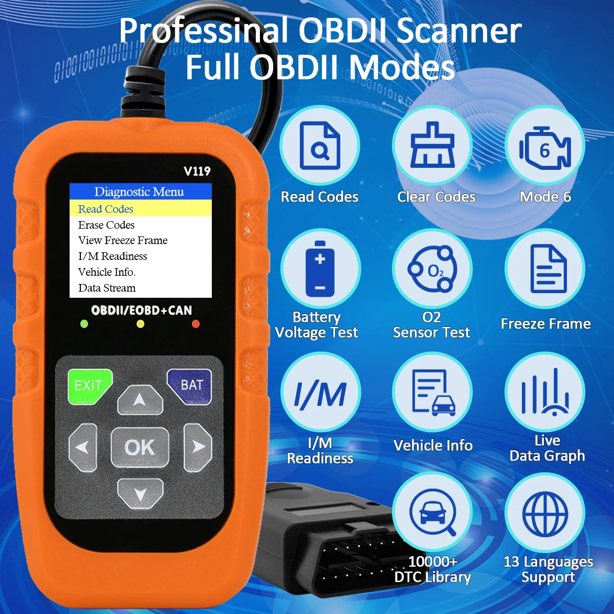 Car OBD2 Scanner Diagnostic Tool Code Reader, Car Voltage Tester Engine Fault Code Scanner, Charging Tester Diagnostic Tool V119