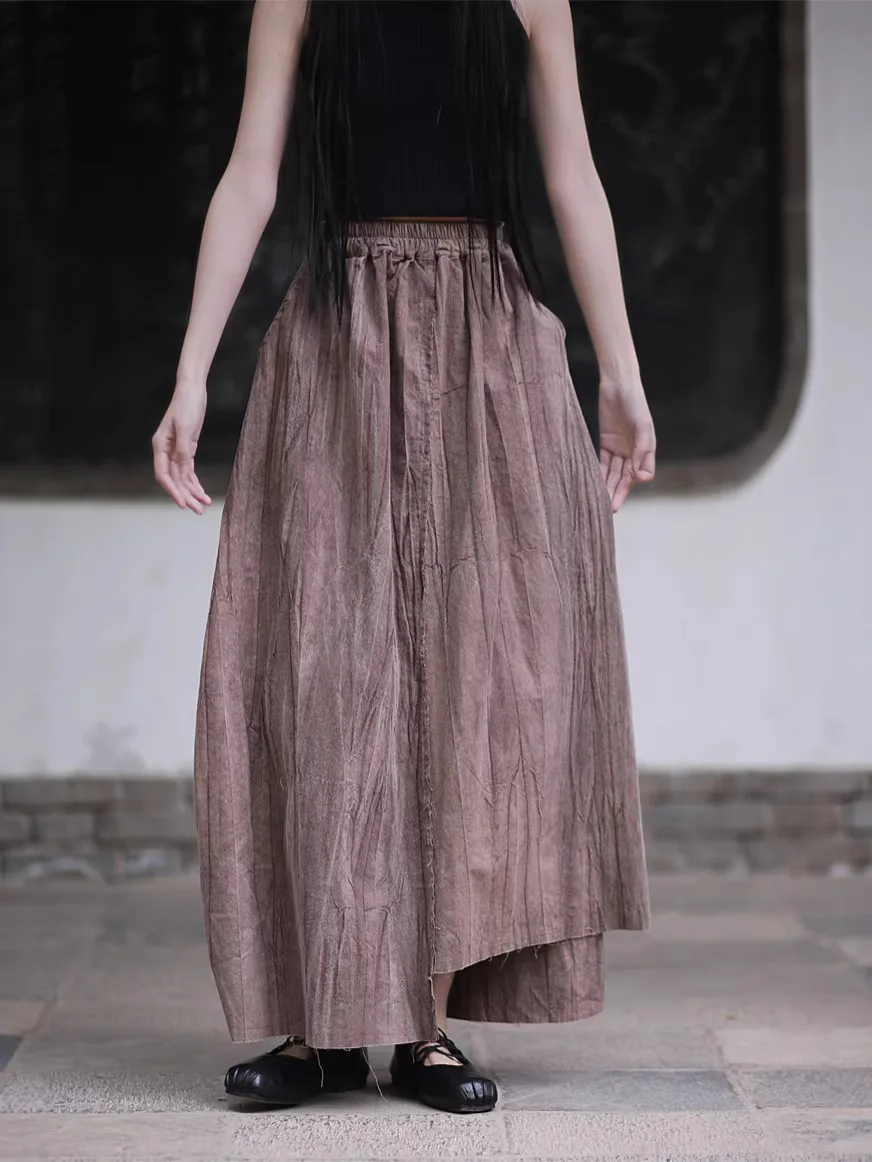 

Юбка макси TIYIHAILEY женская, А-силуэт, с высокой талией, из хлопка и льна, с эффектом тай-дай, 2026, асимметричная, модная, с карманами