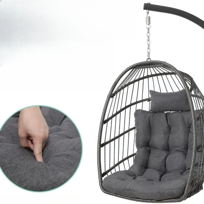 high-qualitySwing Hammock Chair with Stand, Indoor Outdoor Wicker Egg Chair with Cushion Headrest for Patio Bedroom Porch Garden