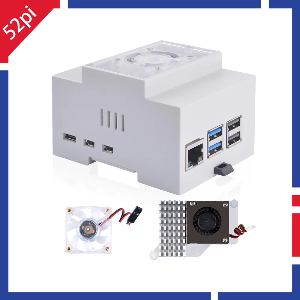 

52Pi DIN Rail ABS Case with Official Heat Sink Cooler for Raspberry Pi 5