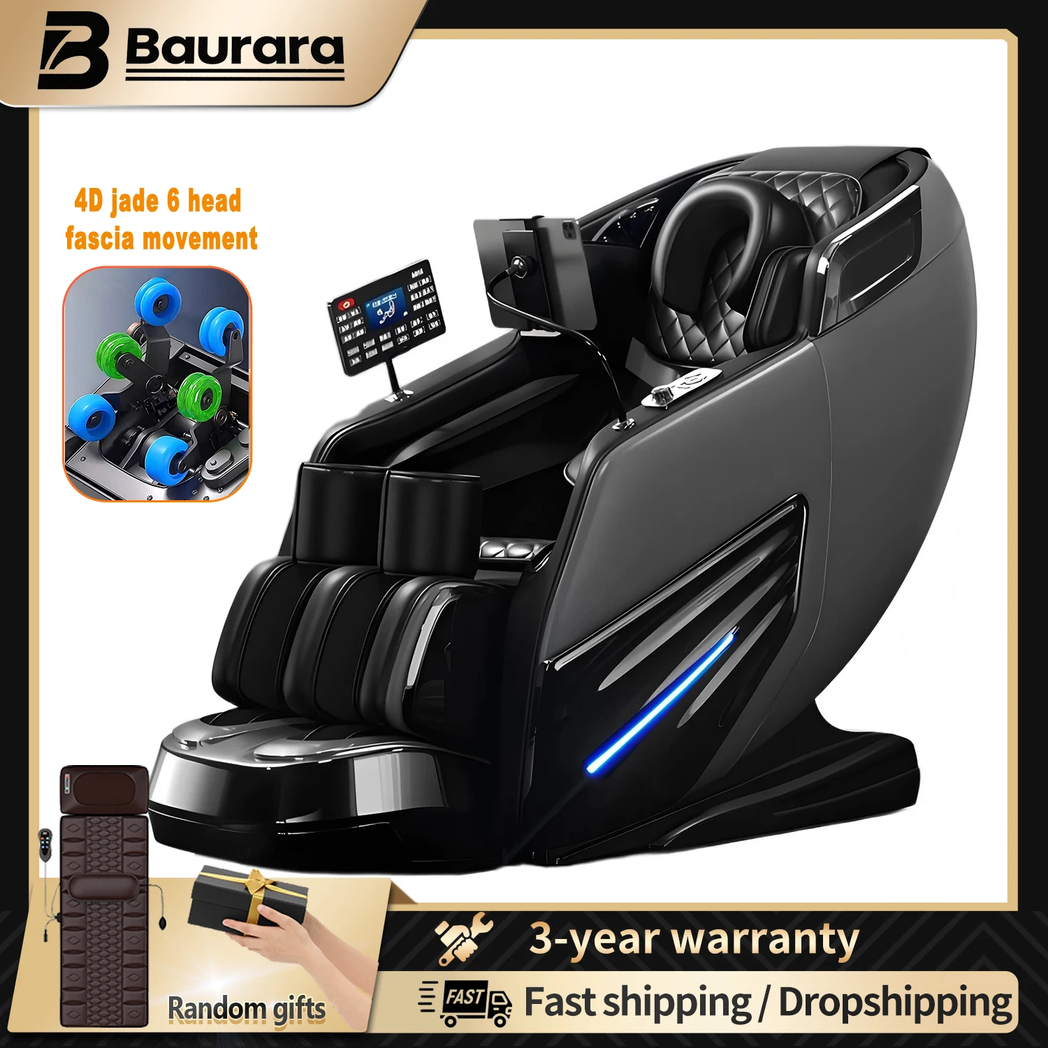 

2025 Full Body Zero Gravity Massage Chair Body Scan 4D Intelligent Shiatsu Strecth Massage Bluetooth Airbags Heating AI Voice