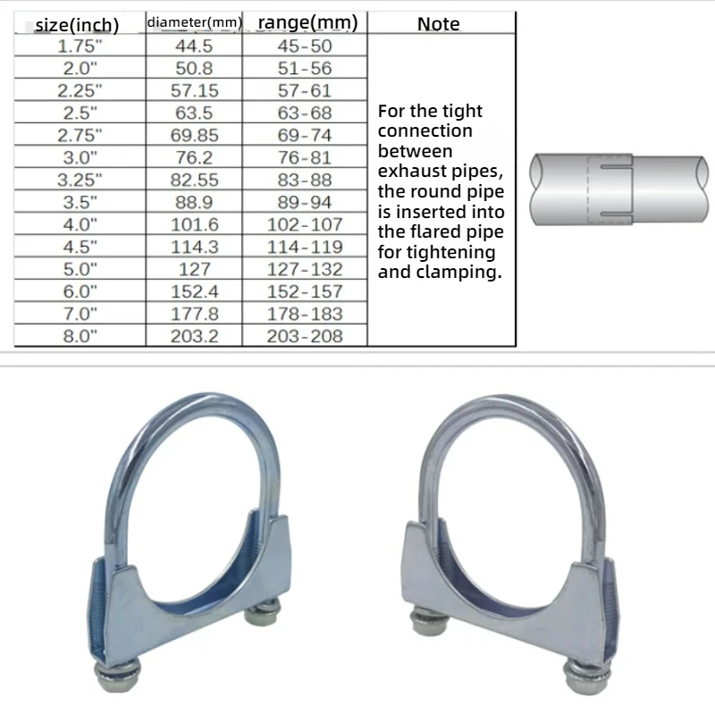1PC Heavy Duty Exhaust U Clamp with Saddle Flange Galvanized carbon steel for exhaust Tail Pipe Muffler u-Bolt Clamps